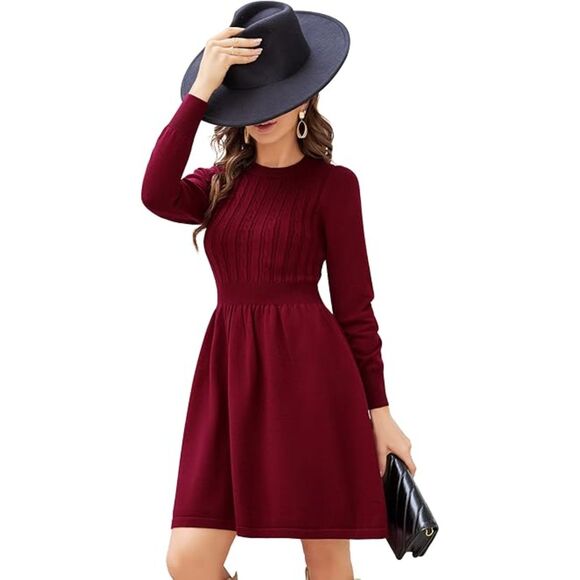 Long Sleeve Round Neck High Waist Knitted Short Dress Size 2XL - Picture 1 of 10
